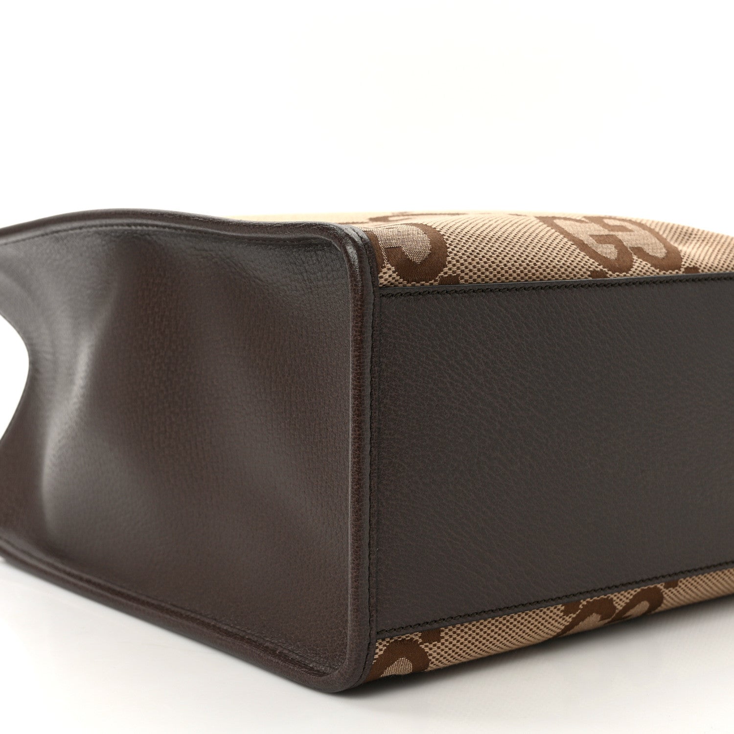 Gucci Monogram Jumbo GG Textured Dollar Calfskin Web Tote Bag Camel Ebony New Acero 8 of 12