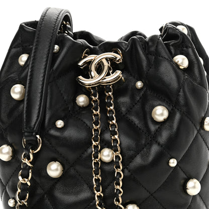 Chanel Lambskin Quilted Pearl About Pearls Drawstring Bag Black 8 of 11