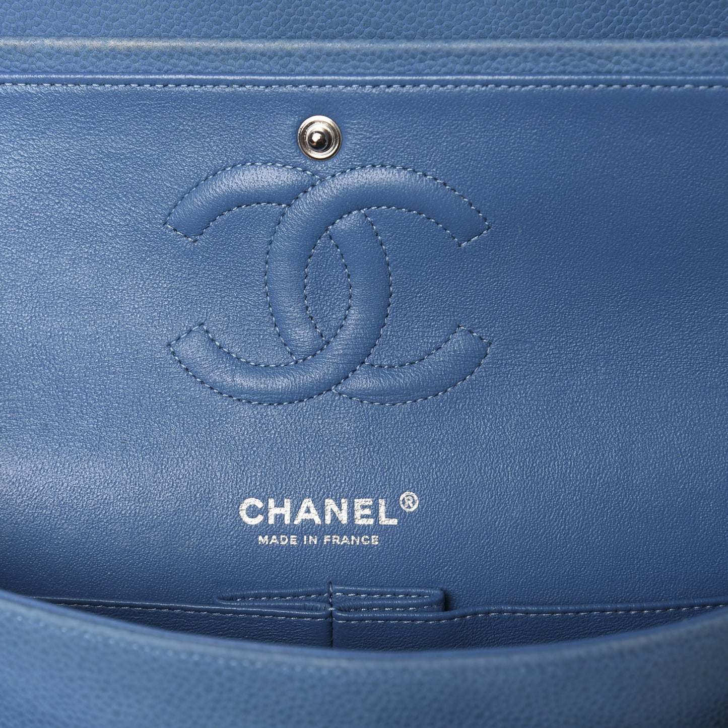 Iridescent Caviar Quilted Medium Double Flap Blue