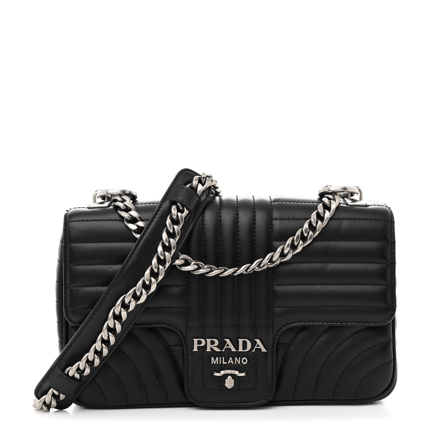 Prada Soft Calfskin Impunture Diagramme Medium Chain Flap Shoulder Bag Black 1 of 10
