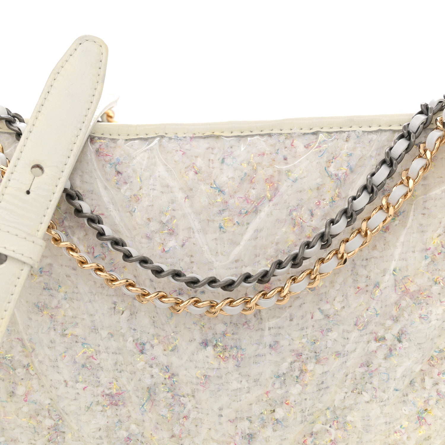 Chanel Tweed PVC Patent Chevron Quilted Medium Gabrielle Hobo White 7 of 13
