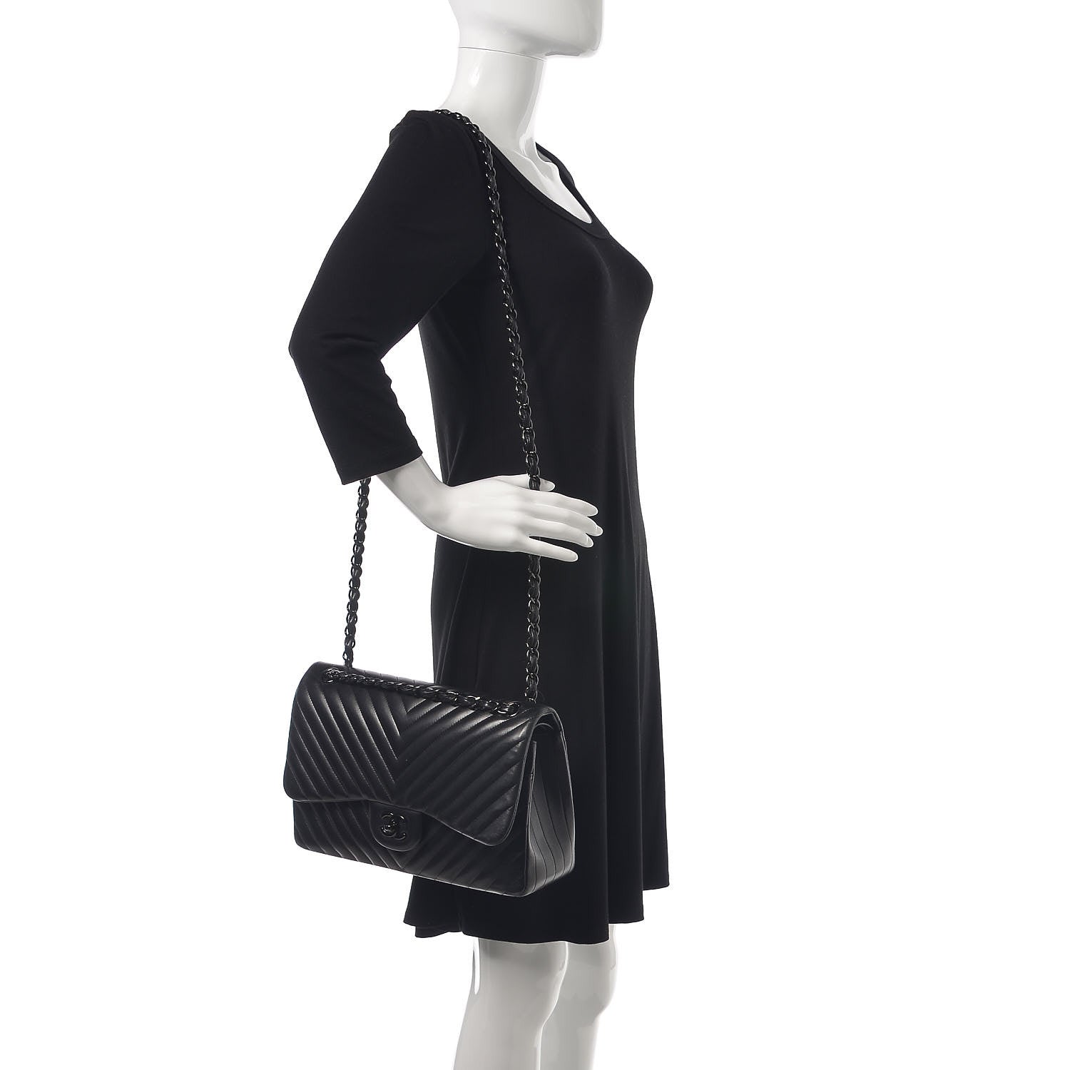 Chanel Lambskin Chevron Quilted Jumbo Double Flap So Black 2 of 17