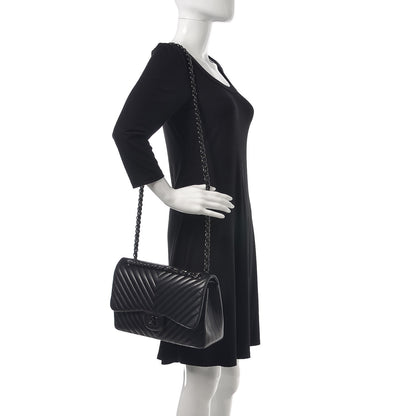 Chanel Lambskin Chevron Quilted Jumbo Double Flap So Black 2 of 17