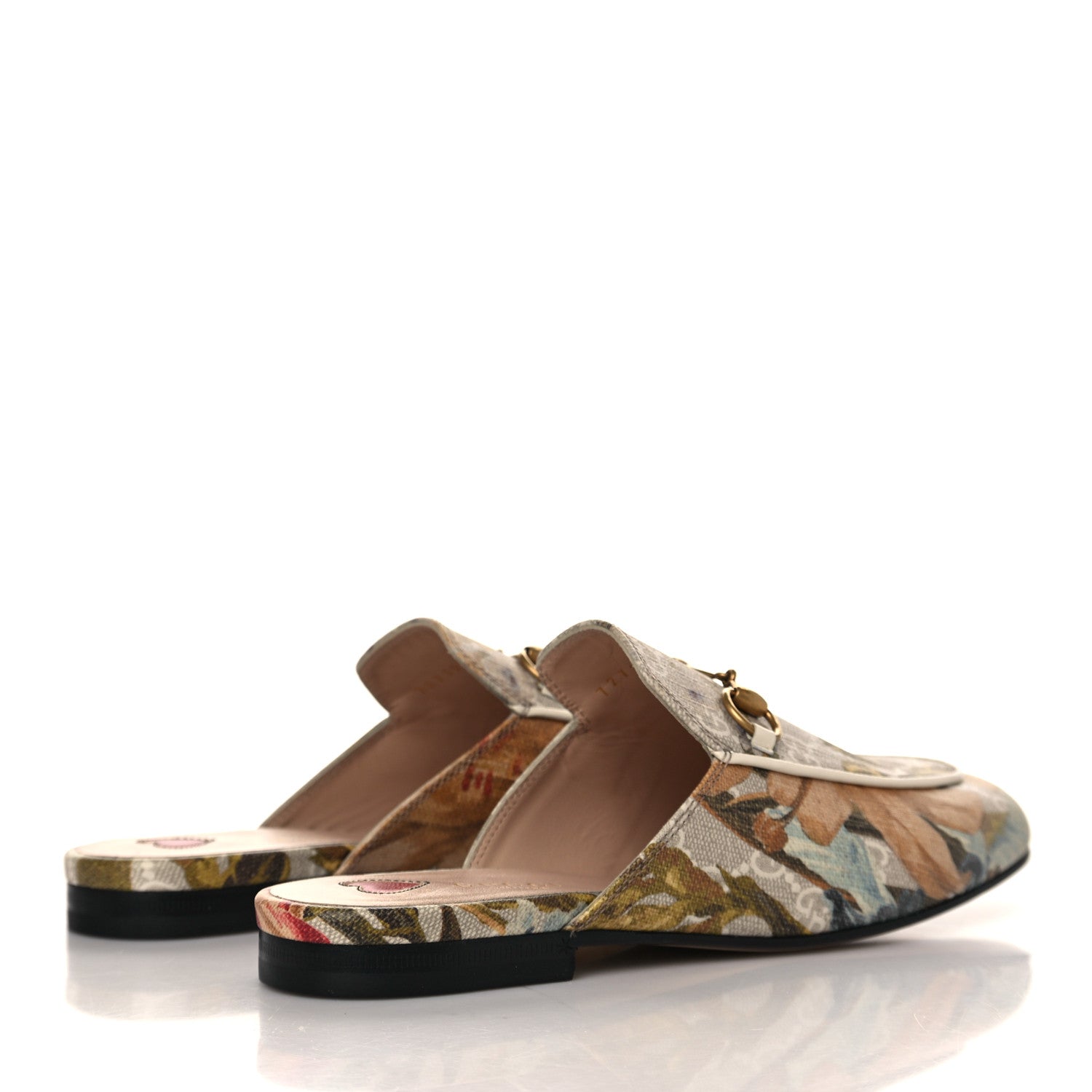 Gucci GG Supreme Monogram Malaga Kid Water Flora Womens Princetown Slippers 36.5 Beige White Multicolor Mystic White 4 of 8