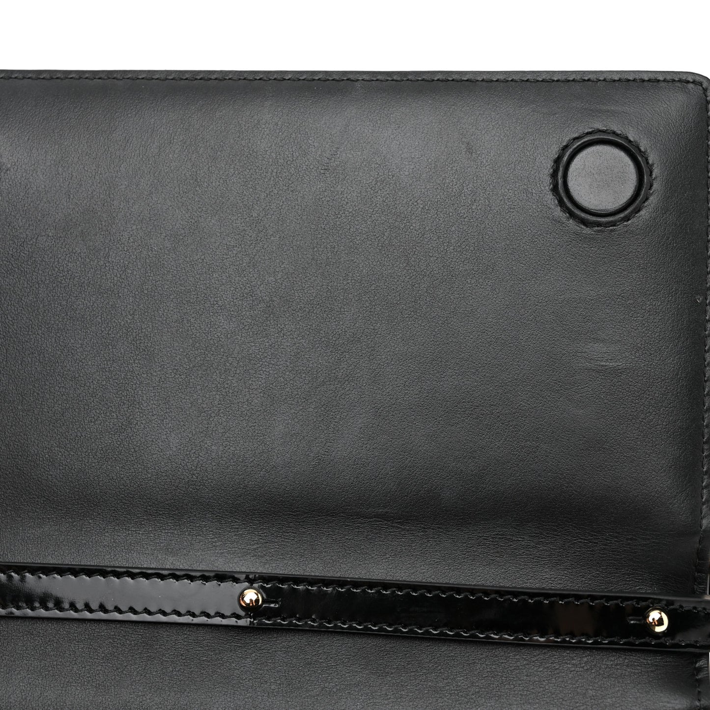 Patent Calfskin Maxi Logo Plate Phone Shoulder Bag Black