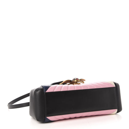 Gucci Calfskin Bamboo Trapuntata Queen Margaret Top Handle Bag Blue Agata Hibiscus Red Mystic White Sugar Pink 4 of 12