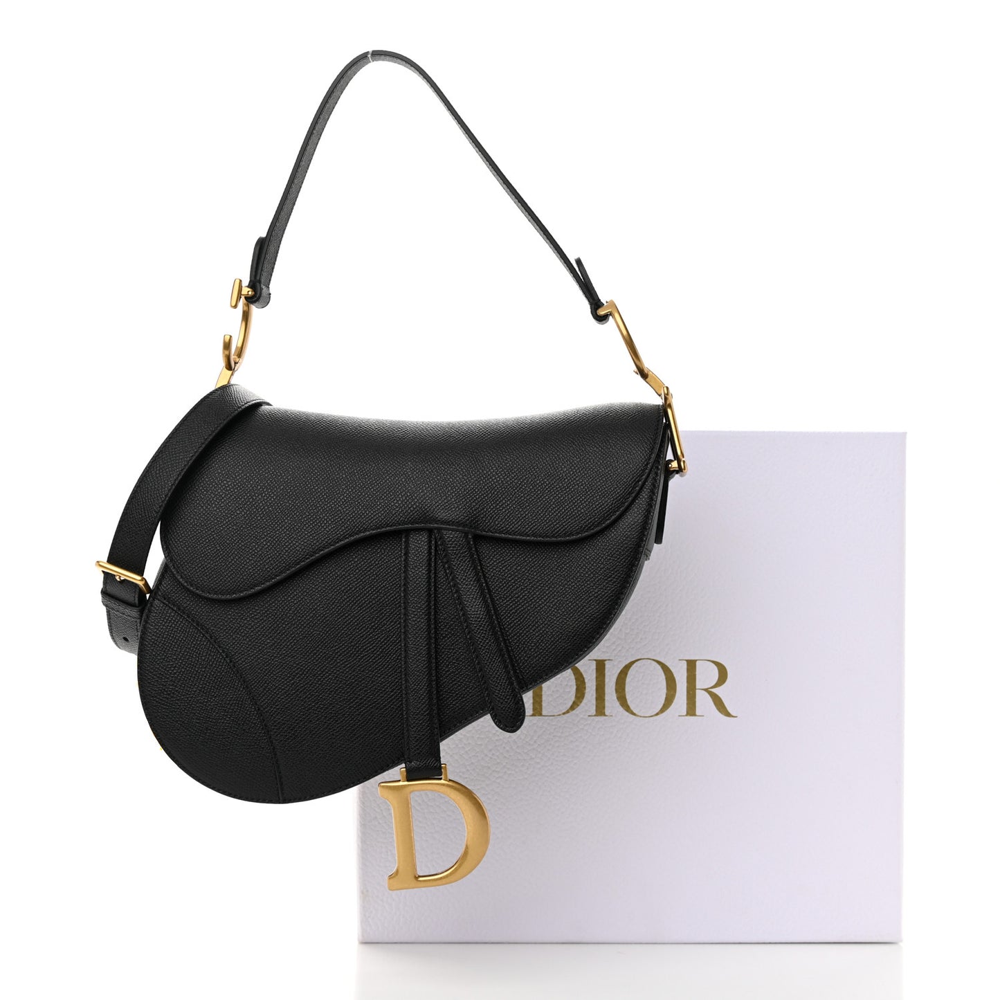 Grained Calfskin Saddle Bag With Strap Black
