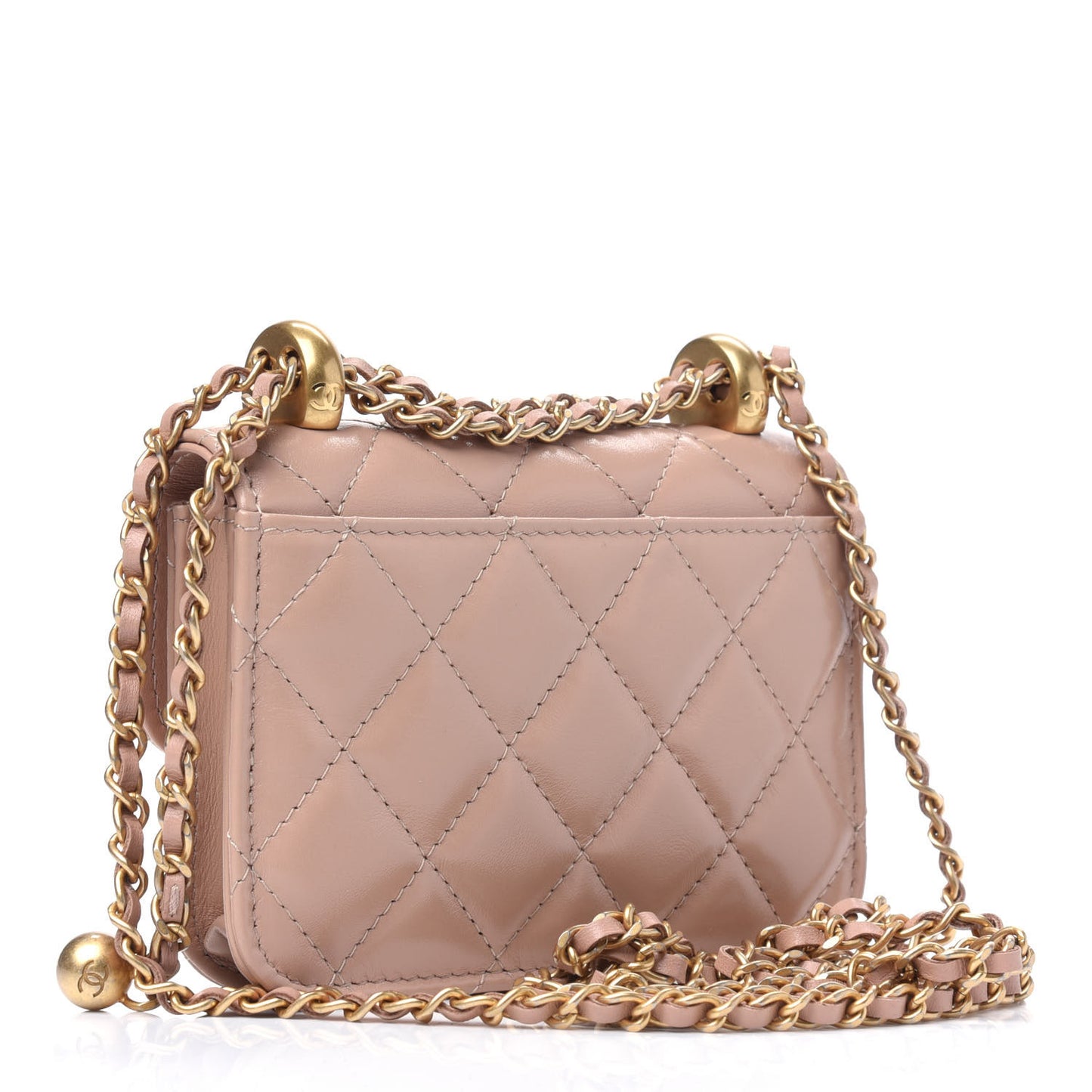 Calfskin Quilted Perfect Fit Coin Purse With Chain Beige