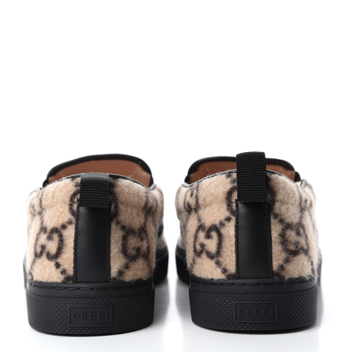 Gucci Covered Wool GG Monogram Mens Dublin Slip On Sneakers 9 Beige Ebony Black 5 of 11