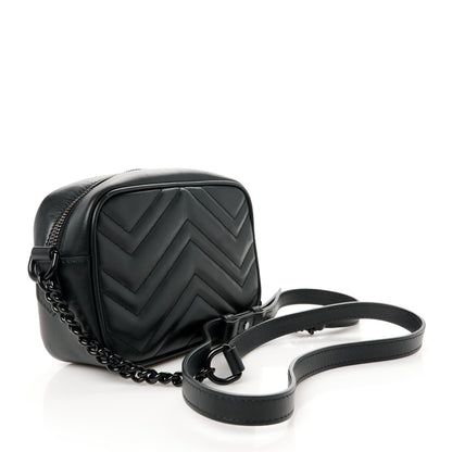 Gucci Calfskin Matelasse Monochrome Mini GG Marmont Chain Shoulder Bag Black 3 of 10