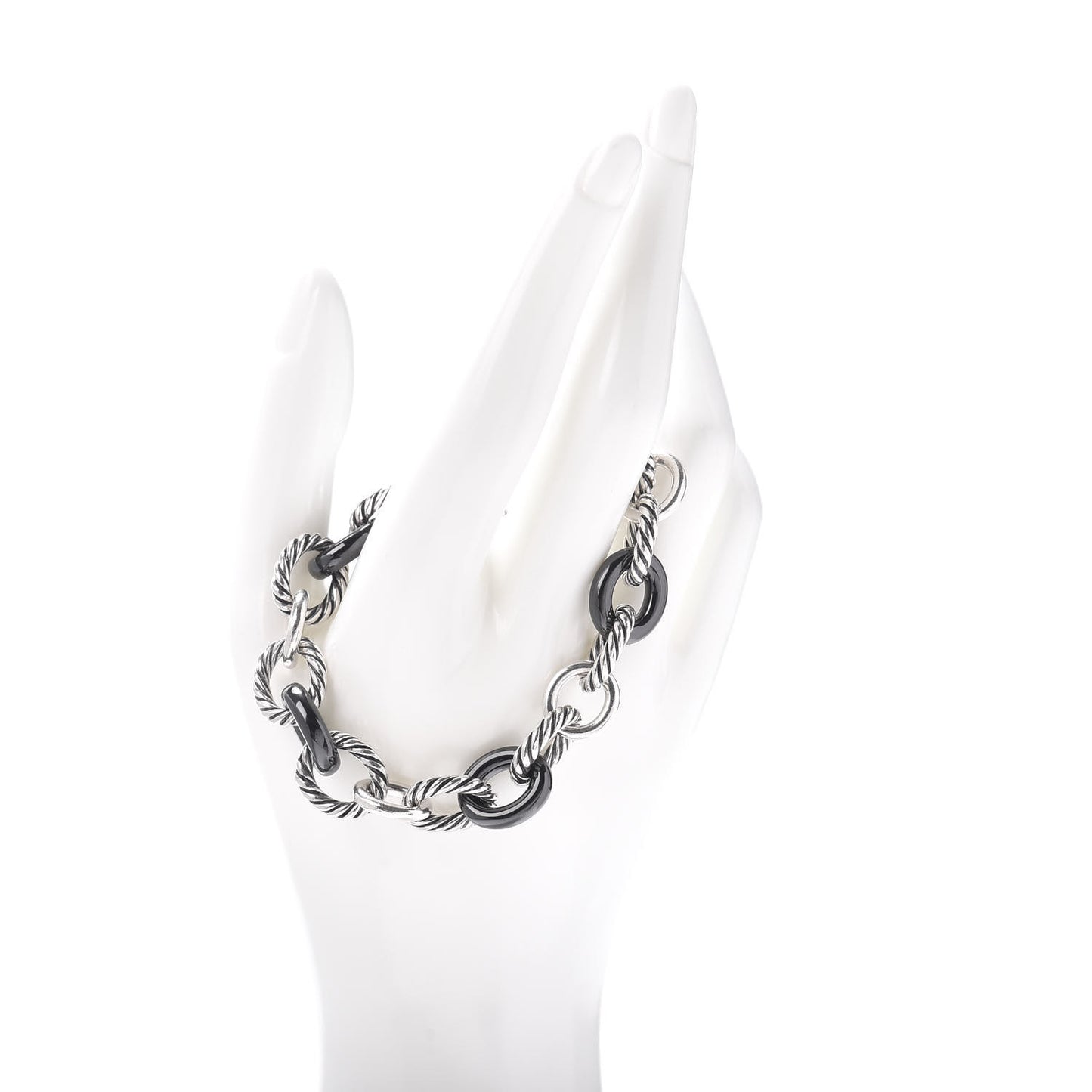 Sterling Silver Ceramic 13mm Large Oval Link Bracelet Black