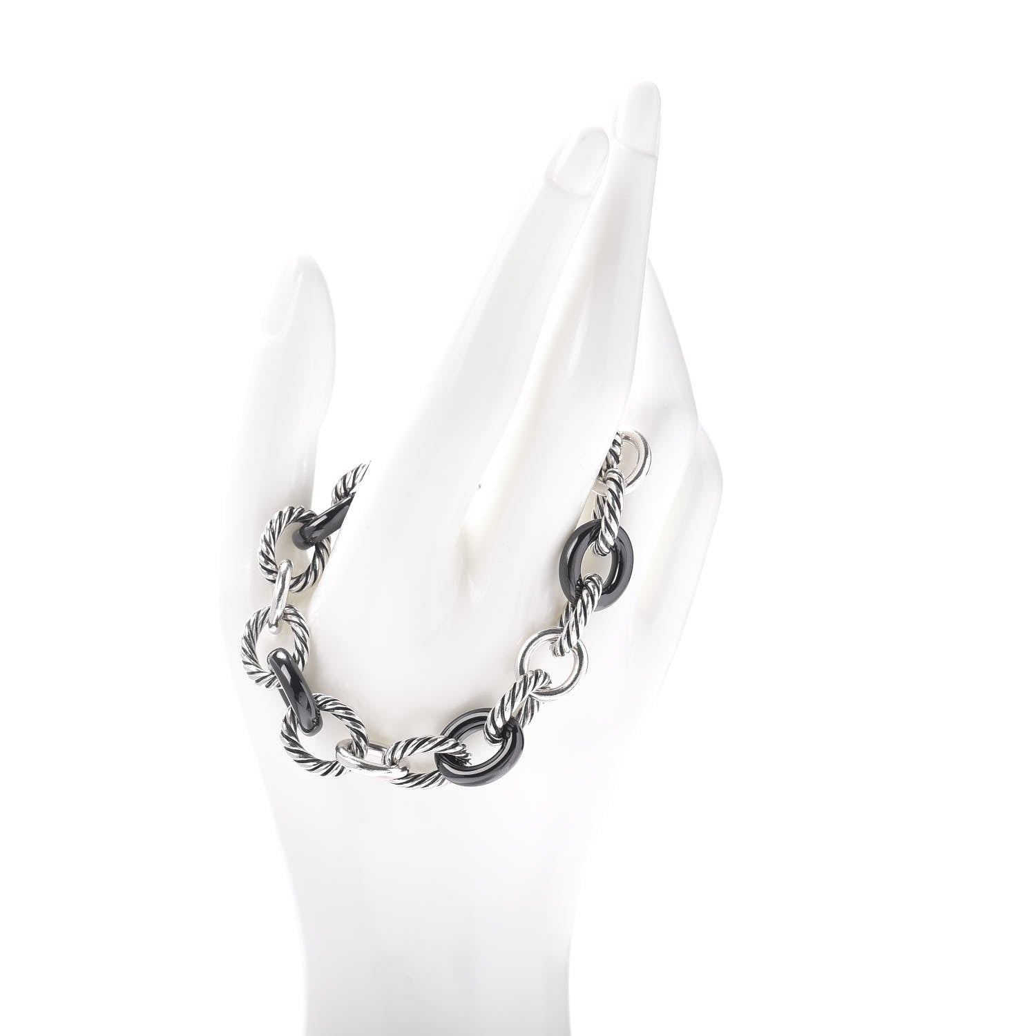 David Yurman Sterling Silver Ceramic 13mm Large Oval Link Bracelet Black 2 of 4