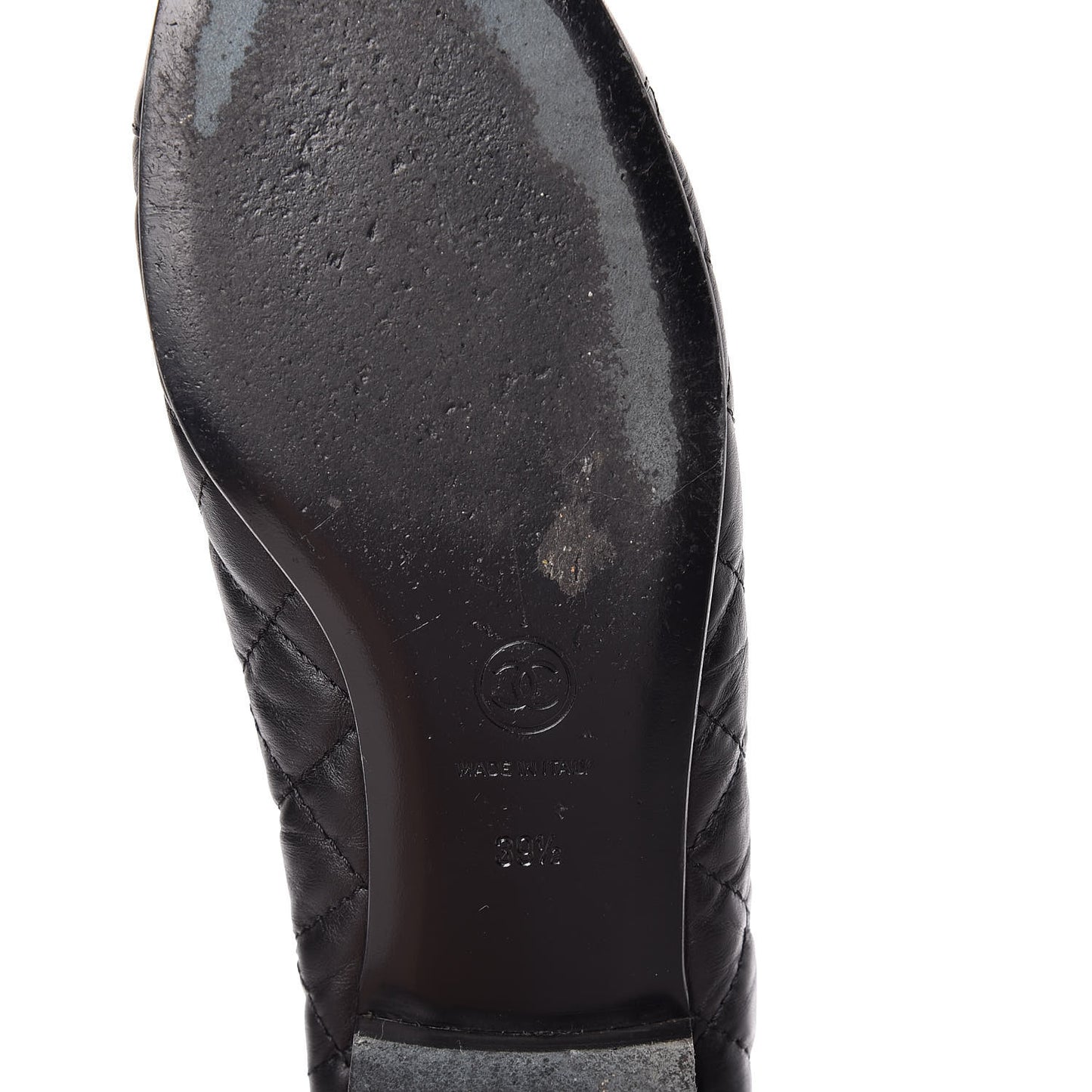 Aged Calfskin Quilted Cap Toe Ballerina Flats 39.5 Black