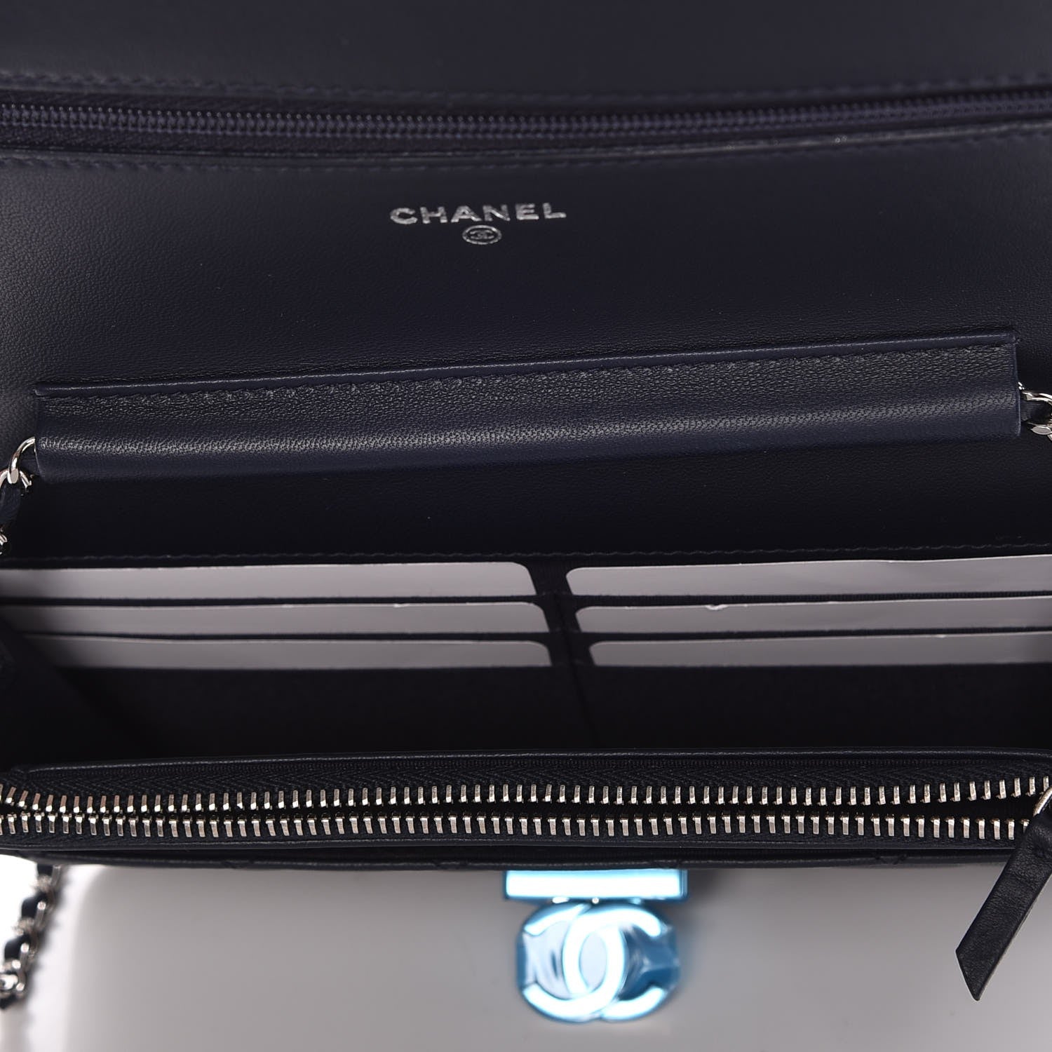 Chanel Lambskin Quilted Golden Class Wallet on Chain WOC Navy 5 of 9