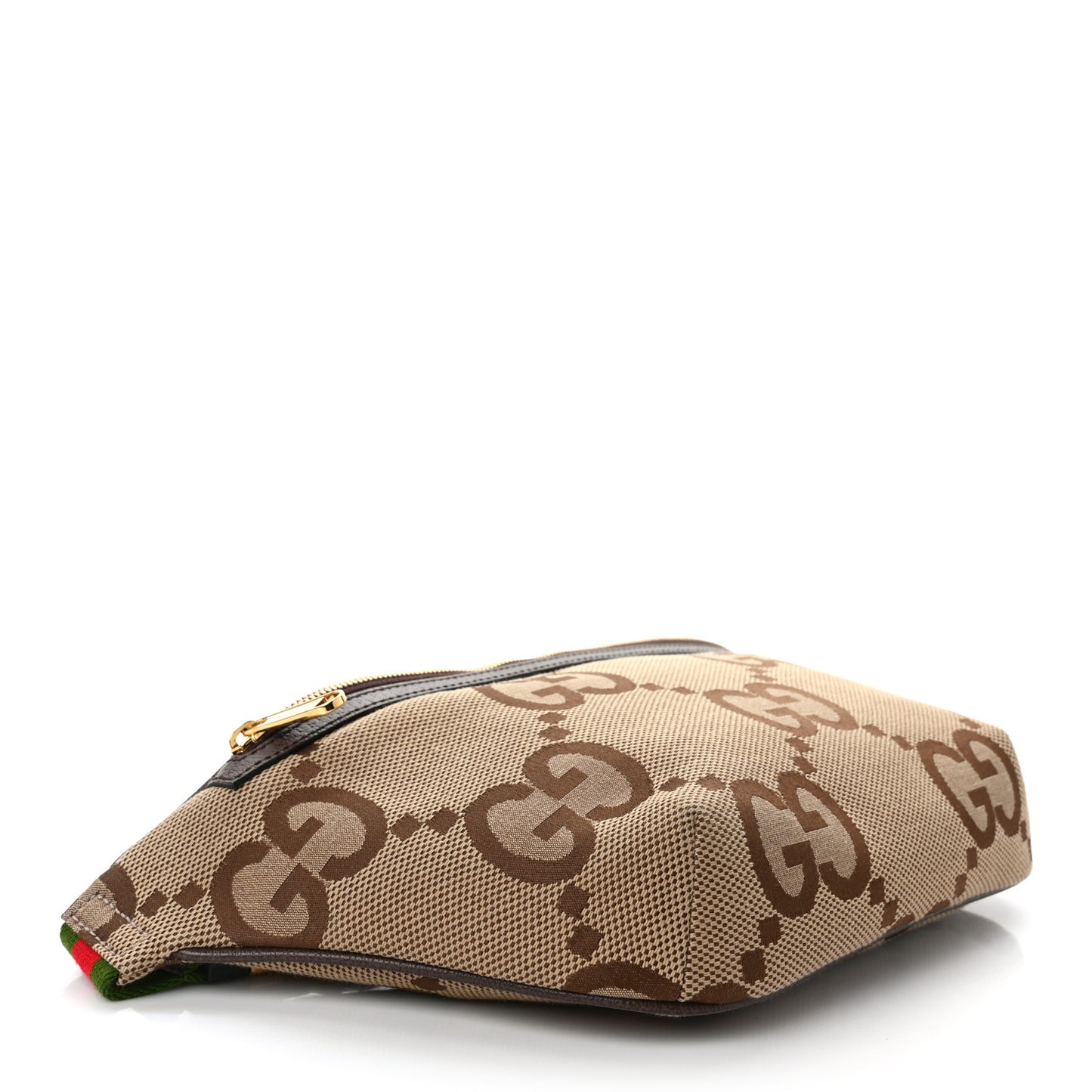 Monogram Jumbo GG Textured Dollar Calfskin Web Belt Bag Camel Ebony New Acero