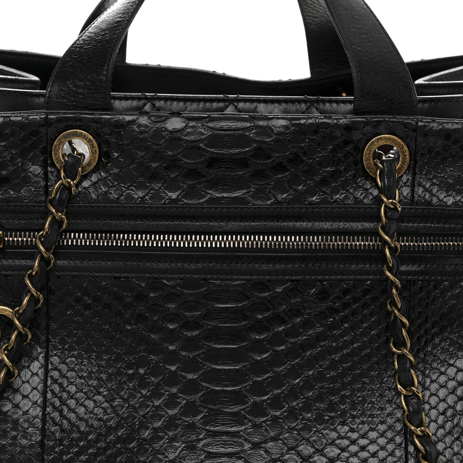 Chanel Snakeskin Glazed Calfskin Quilted Urban Mix Tote Black 8 of 10