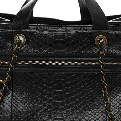 Chanel Snakeskin Glazed Calfskin Quilted Urban Mix Tote Black 8 of 10