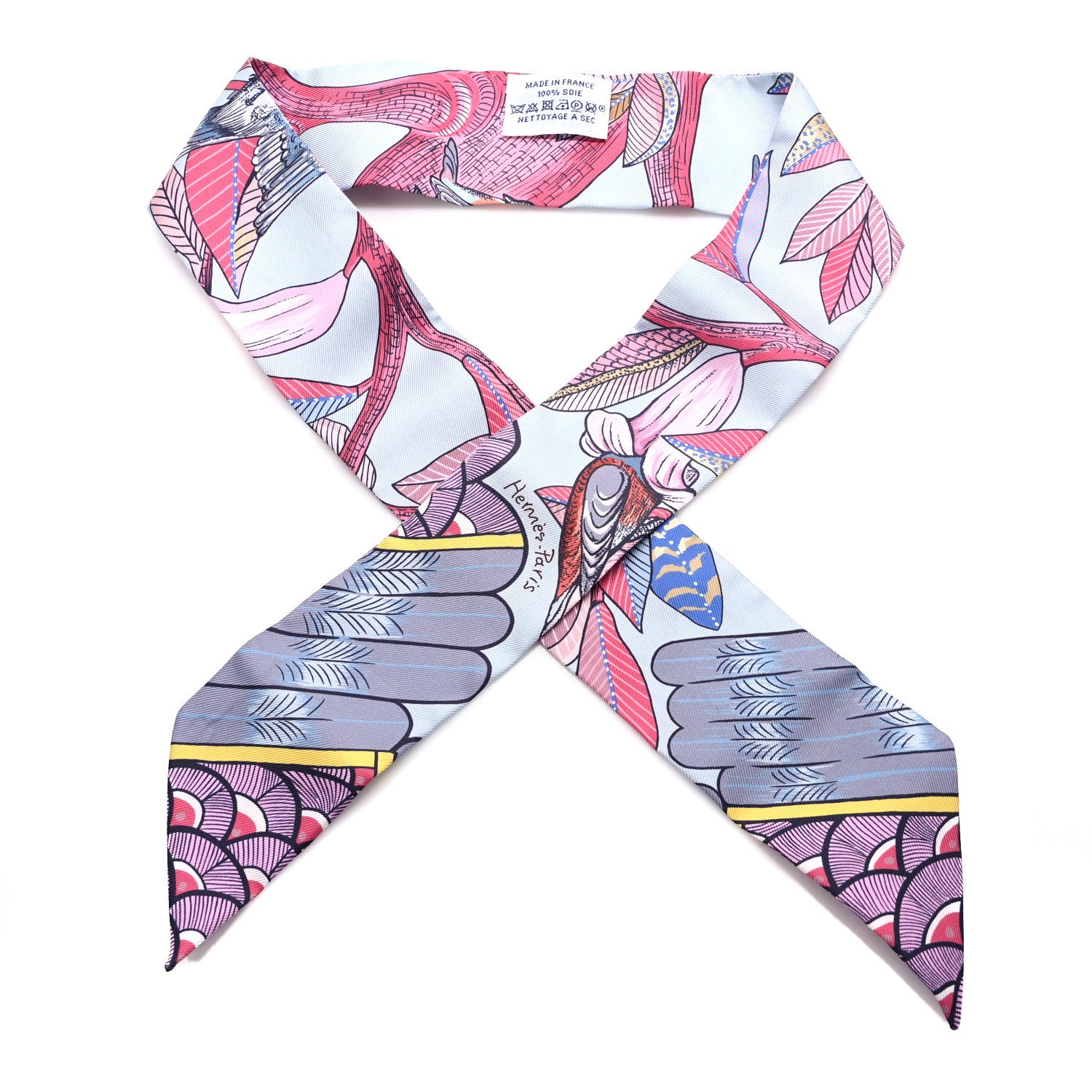 Hermes Silk Tree Of Song Twilly Bleu Pale Rose Blue Jean 1 of 3