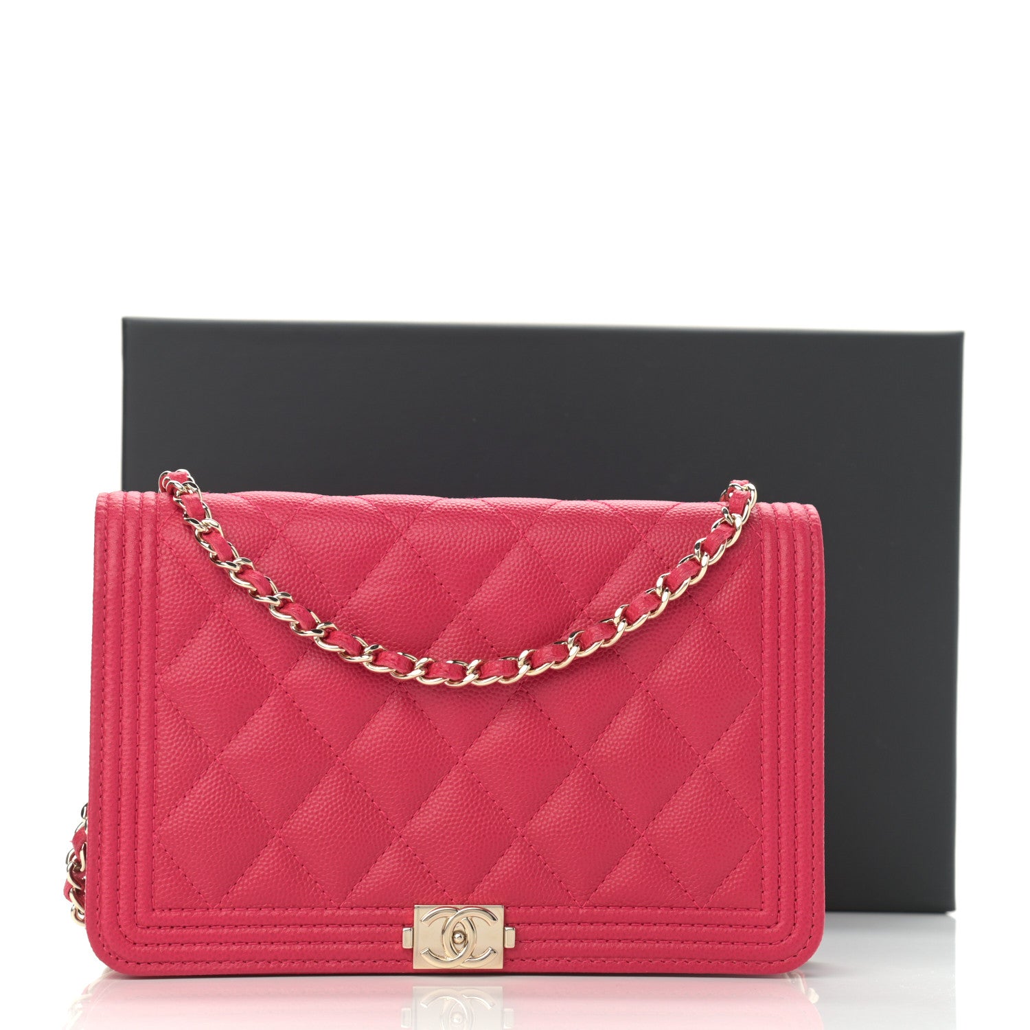 Chanel Caviar Quilted Boy Wallet On Chain WOC Fuchsia 13 of 13