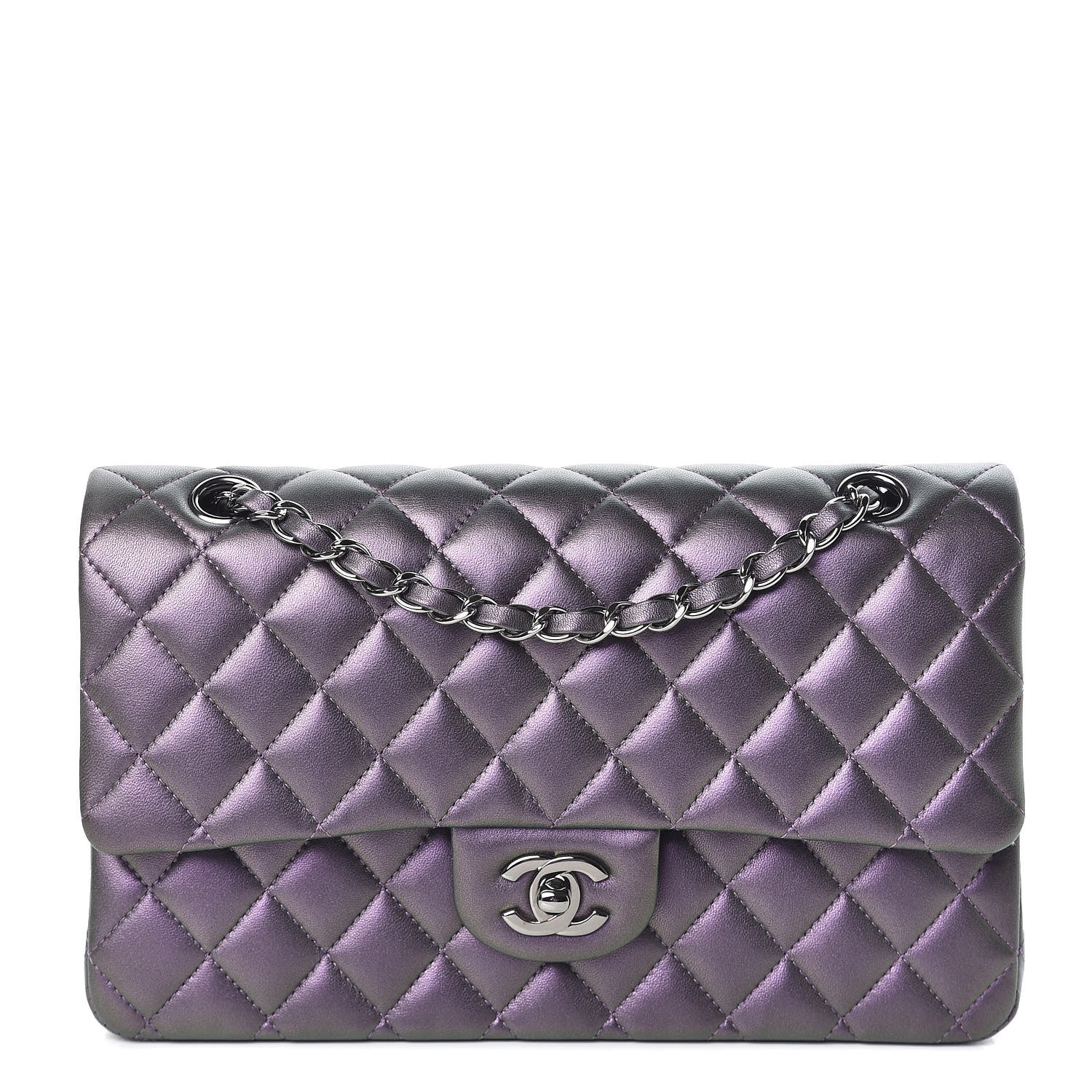 Chanel Iridescent Lambskin Quilted Medium Double Flap Dark Purple 1 of 11