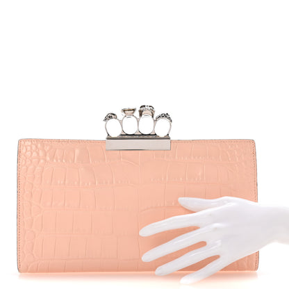 Alexander McQueen Calfskin Crocodile Embossed Knuckle Flat Clutch Colurie Colurie Ivory 2 of 7