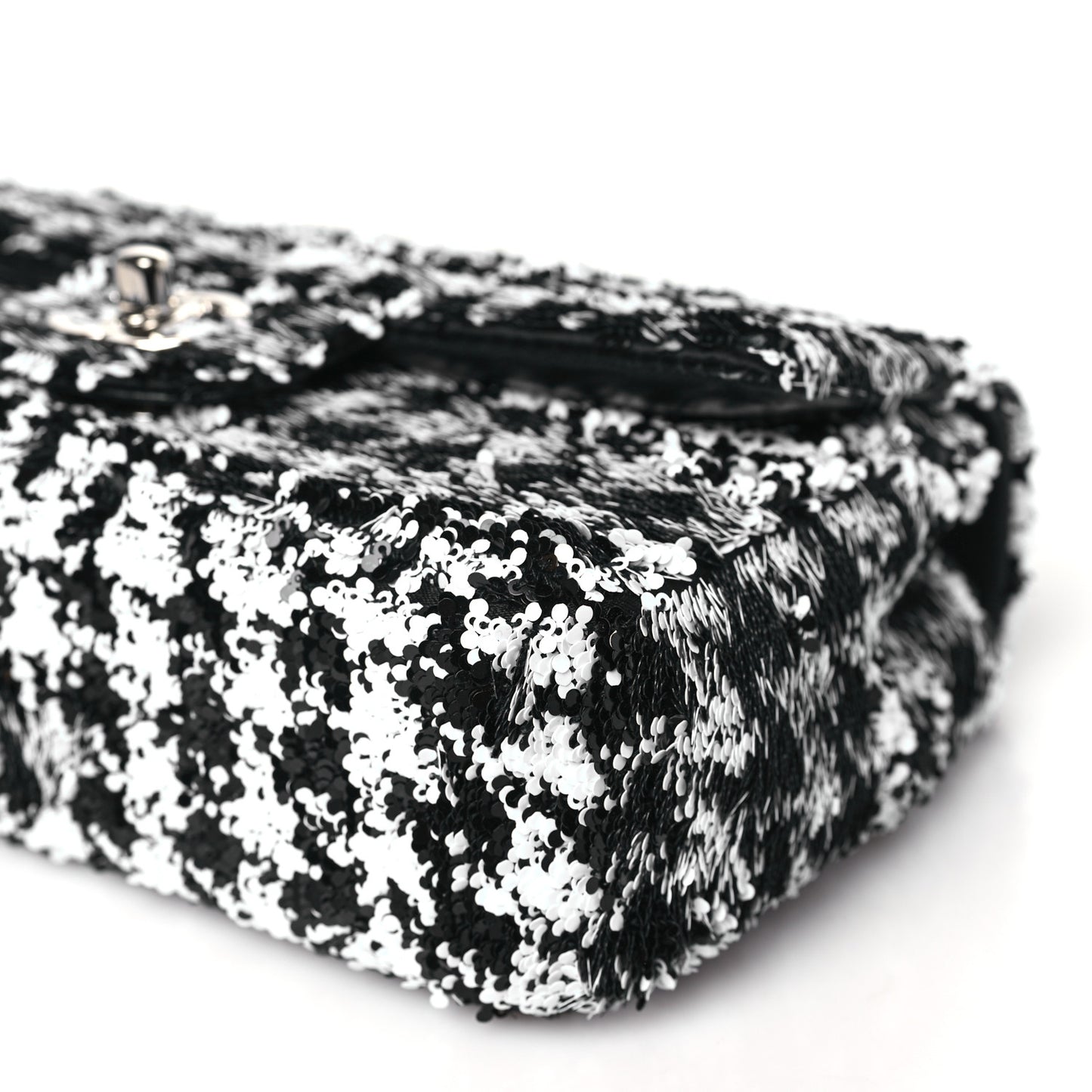 Sequin Mini Houndstooth Rectangular Flap Black White
