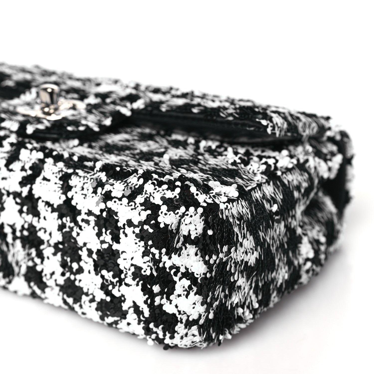 Chanel Sequin Mini Houndstooth Rectangular Flap Black White 10 of 11