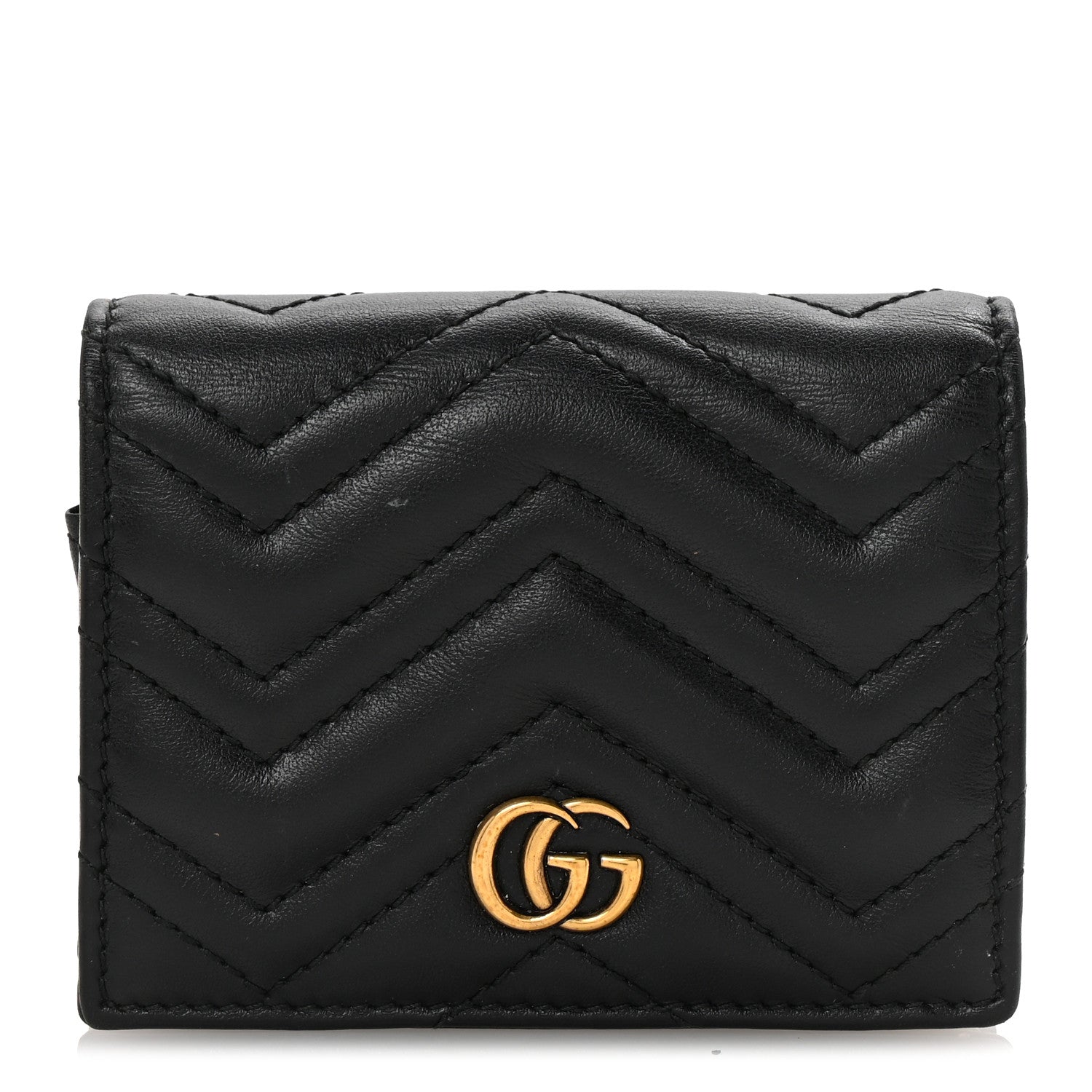 Gucci Calfskin Matelasse GG Marmont Card Case Wallet Black 1 of 7