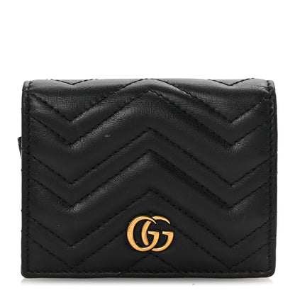 Gucci Calfskin Matelasse GG Marmont Card Case Wallet Black 1 of 7