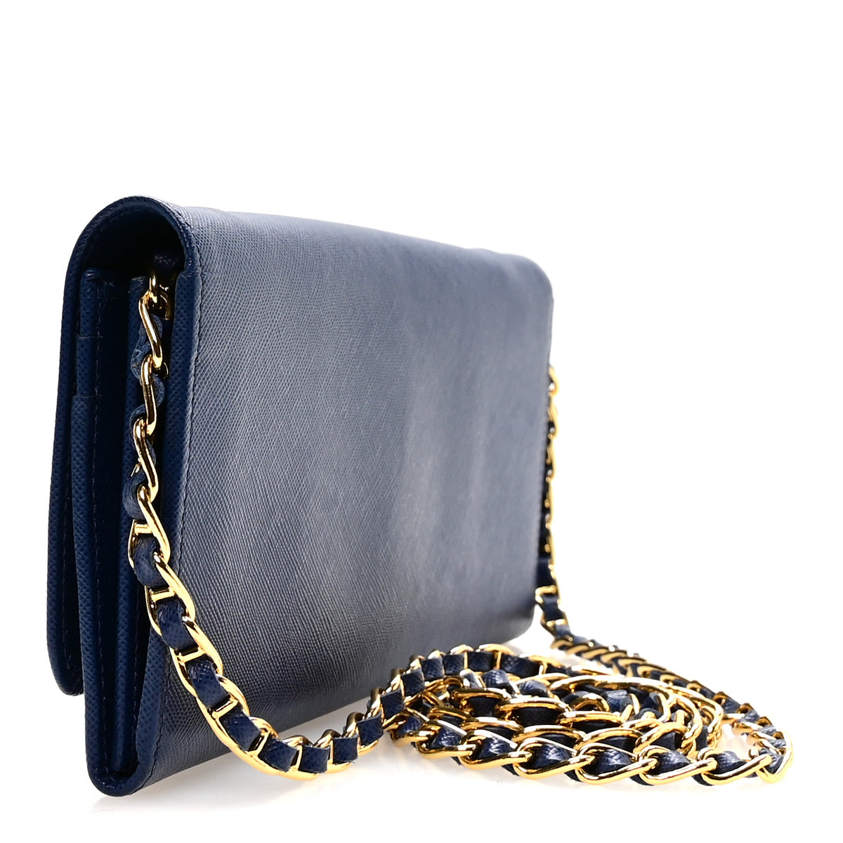 Prada Saffiano Metal Oro Chain Wallet Bleuette 3 of 10