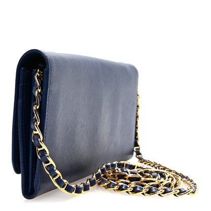 Prada Saffiano Metal Oro Chain Wallet Bleuette 3 of 10
