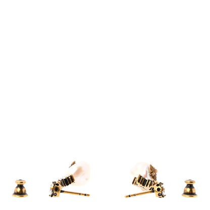 Christian Dior Crystal Pearl Star Bee Earrings Aged Gold 3 of 4
