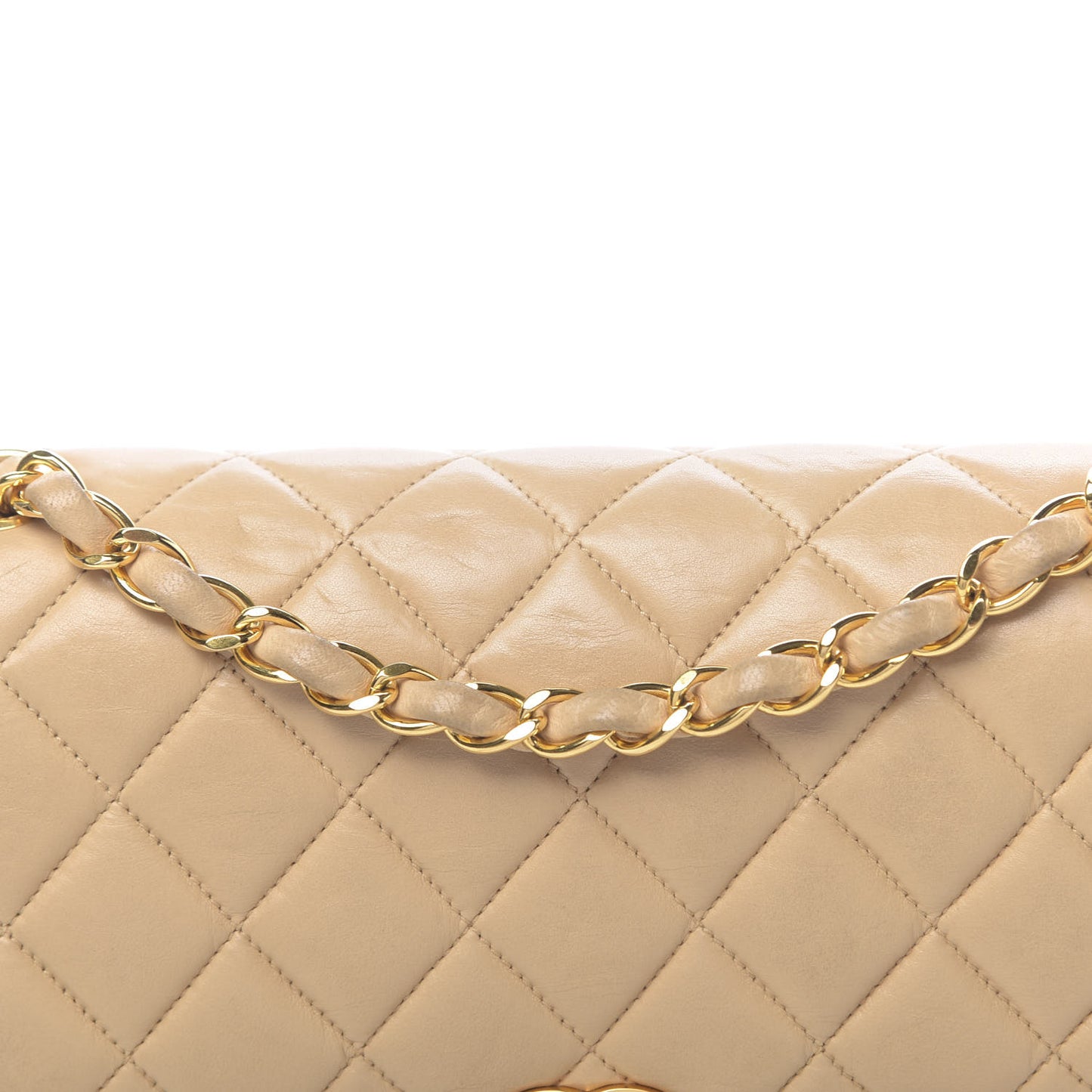 Lambskin Quilted Small Double Flap Beige