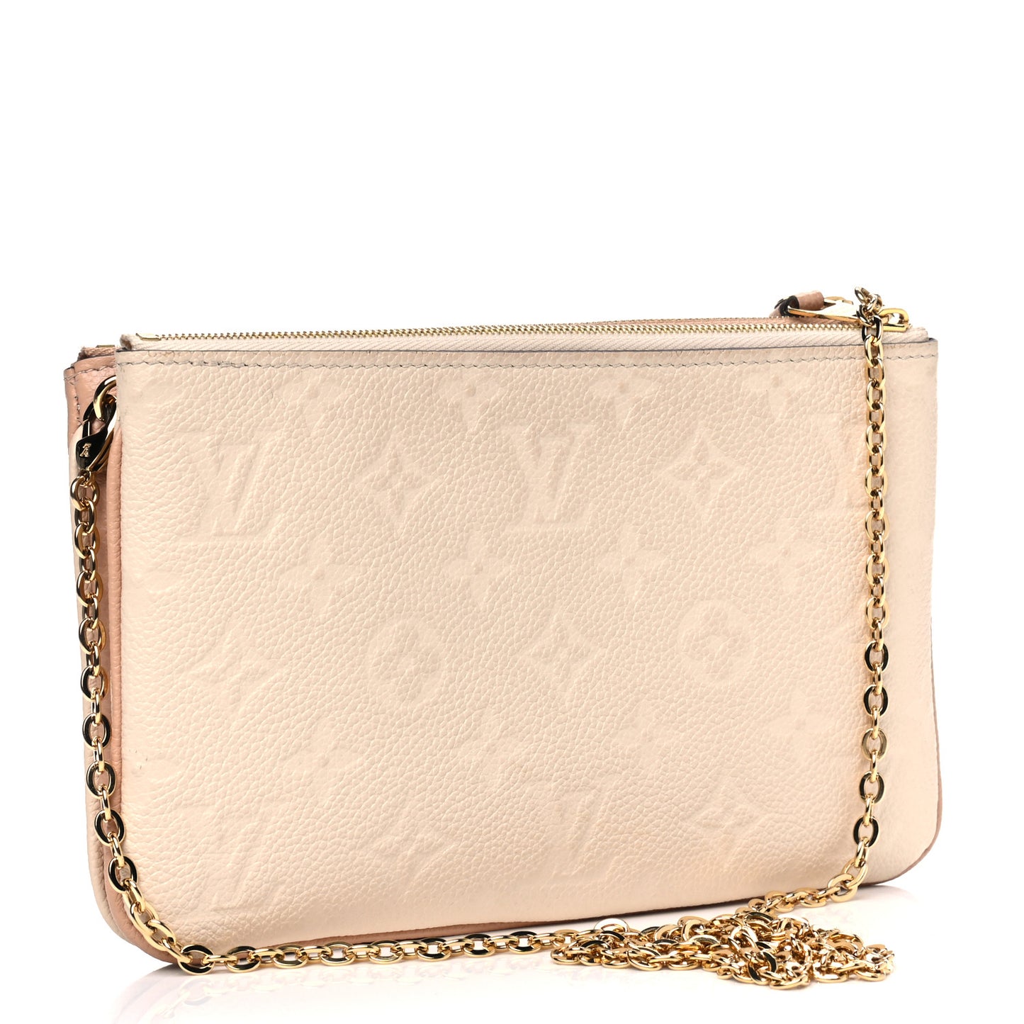 Empreinte Double Zip Pochette Beige Rose Creme