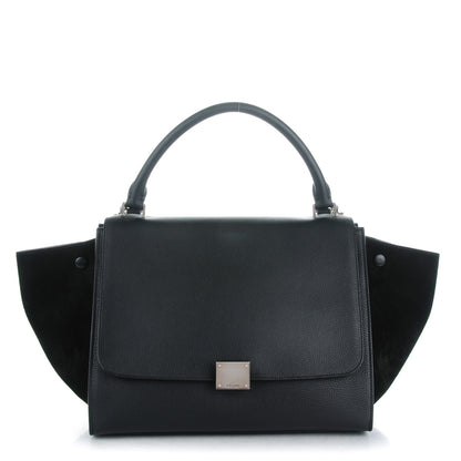 Celine Drummed Calfskin Suede Medium Trapeze Black 1 of 8