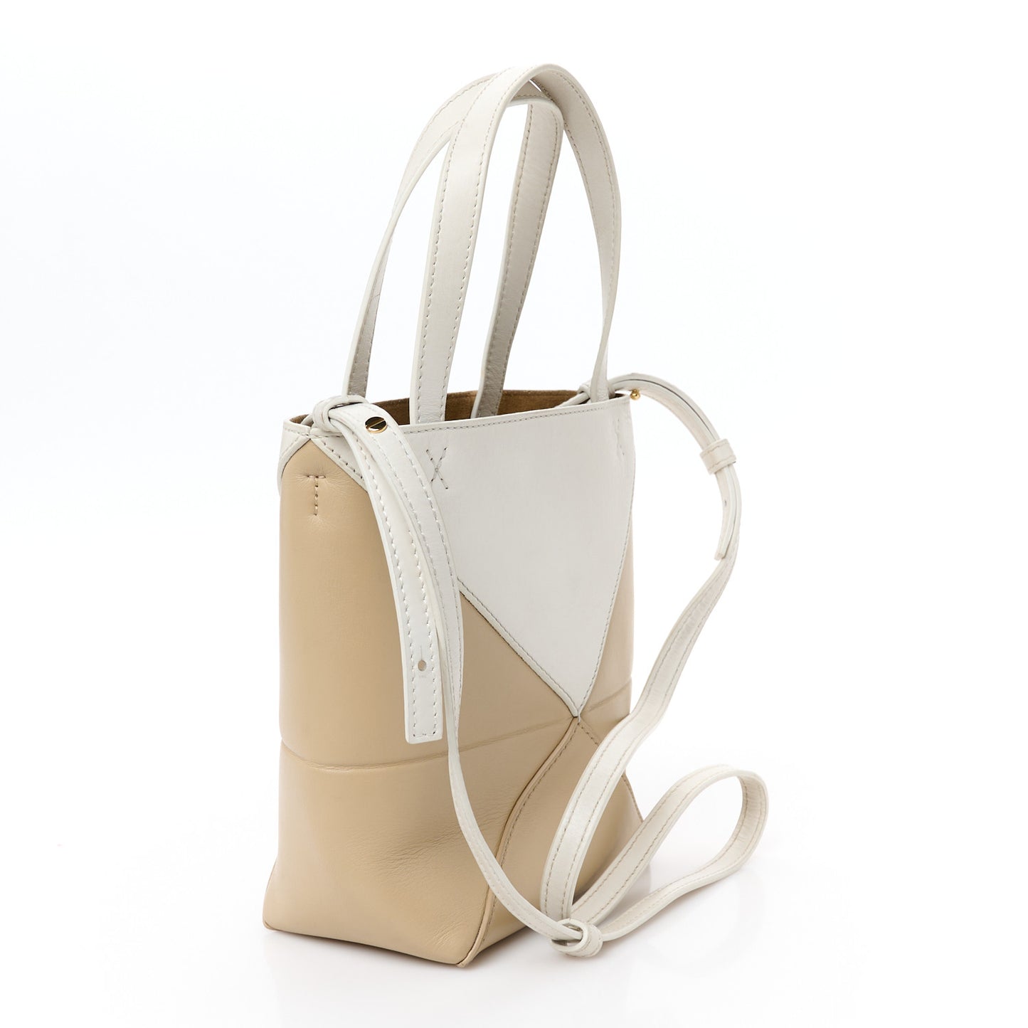 Shiny Calfskin Mini Puzzle Fold Tote Soft White Paper Craft