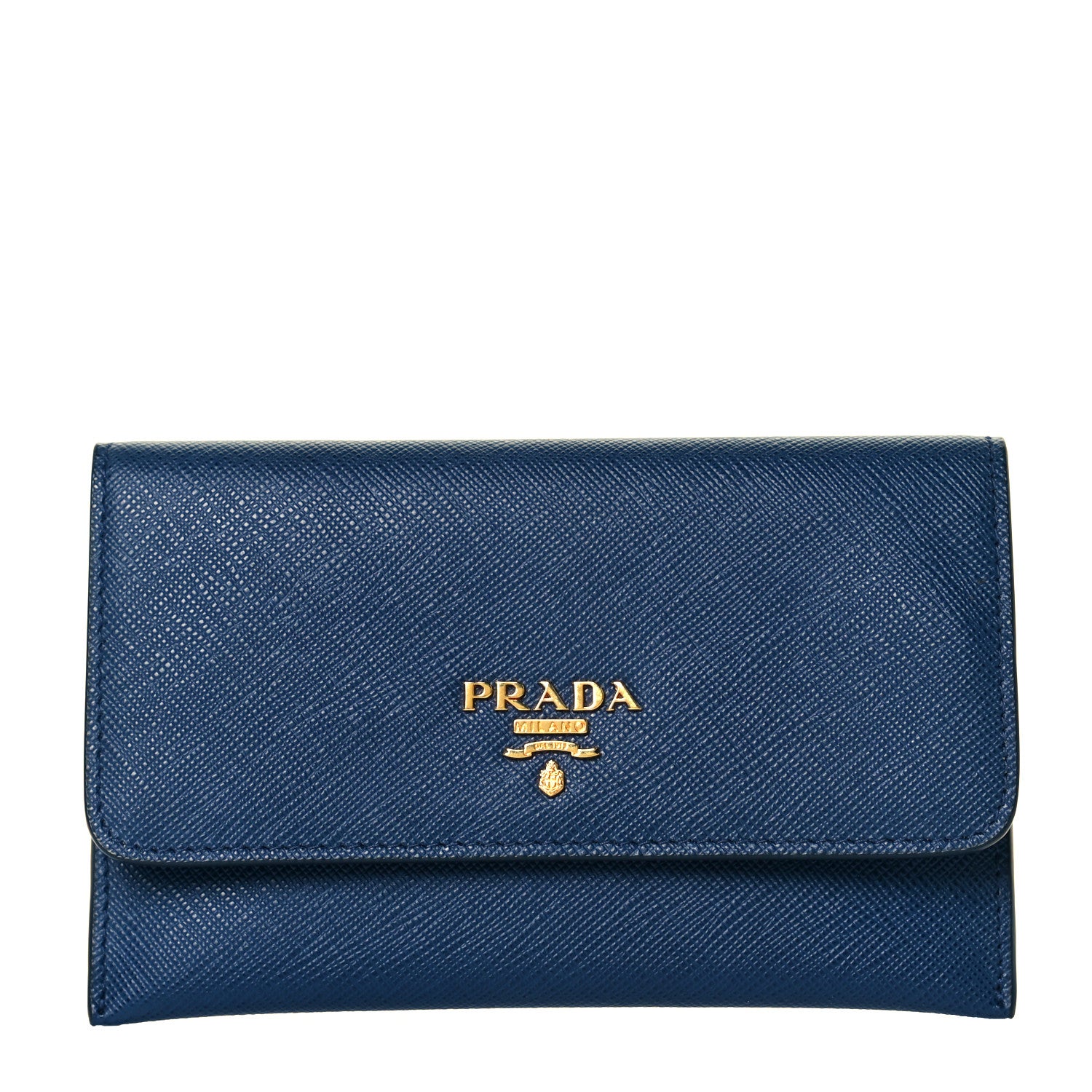 Prada Saffiano Metal Flap Wallet Bluette 1 of 8