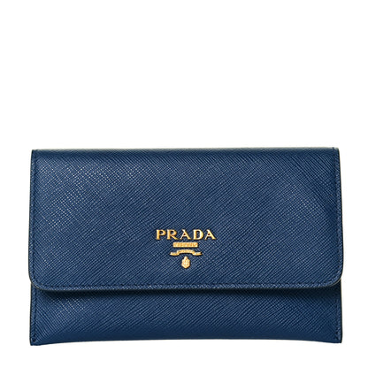 Prada Saffiano Metal Flap Wallet Bluette 1 of 8