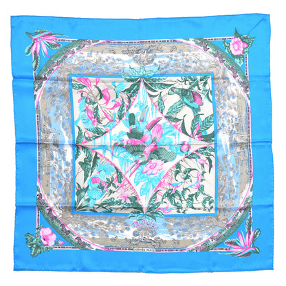 Hermes Silk Vintage Tropiques Scarf 70 Turquoise Gris Perle Rose Vif 1 of 6