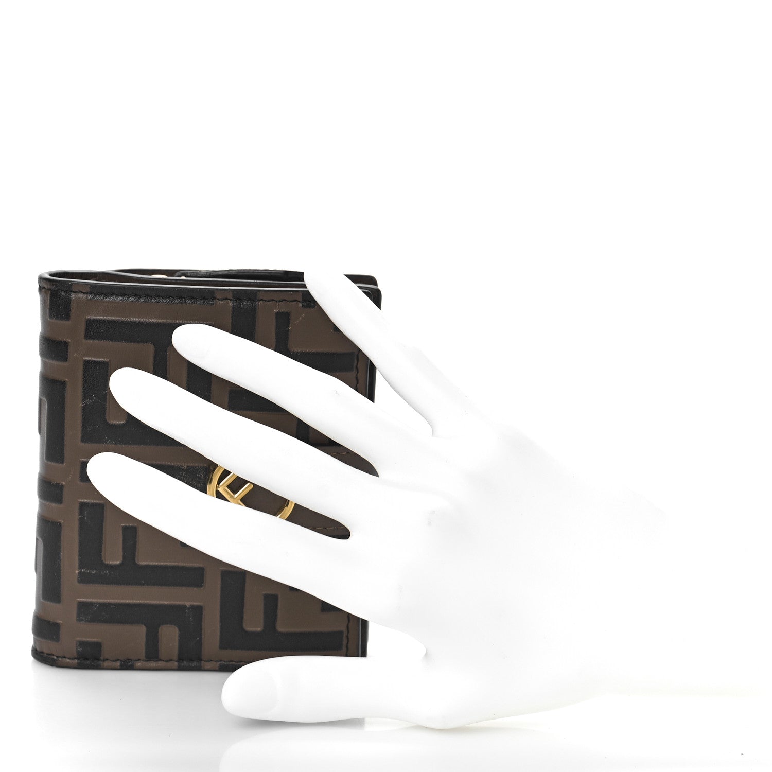 Fendi Vitello Soft F is Fendi Bi-Color FF 1974 Embossed Compact Wallet Maya Black 2 of 9