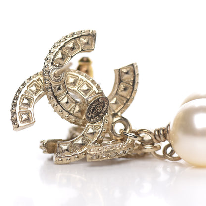 Chanel Crystal Pearl CC Drop Earrings Gold 4 of 5