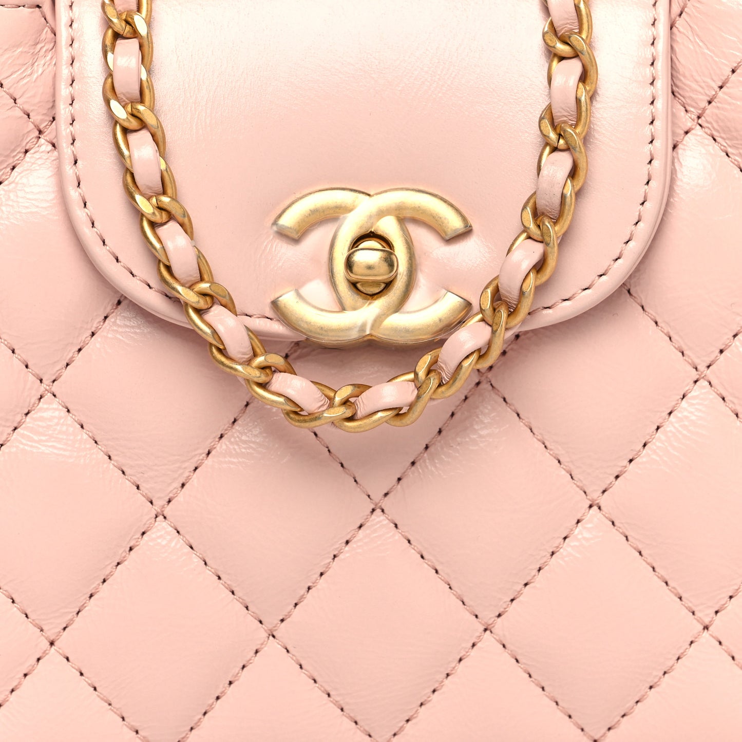 Shiny Aged Calfskin Quilted Nano Kelly Shopper Light Pink