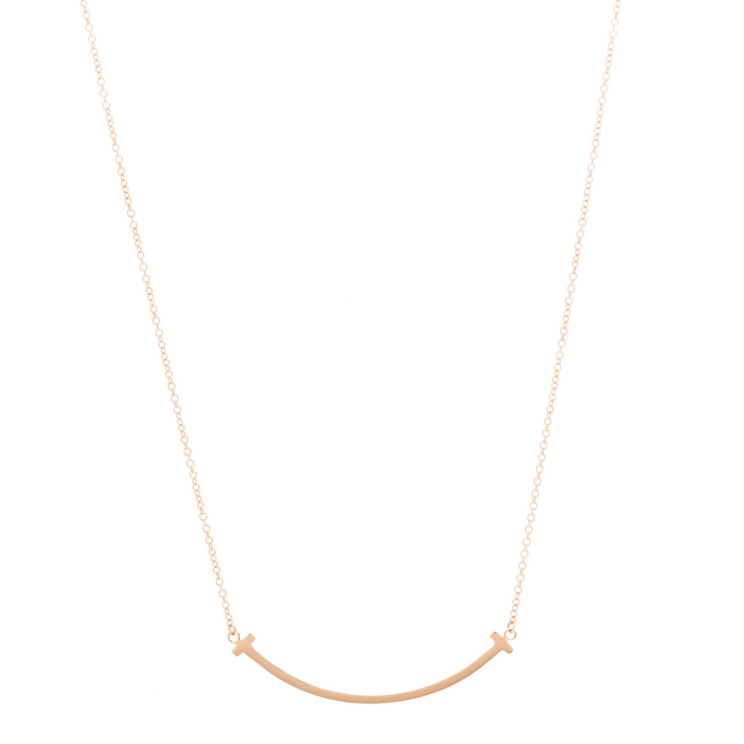 Tiffany 18K Rose Gold Small T Smile Pendant Necklace 1 of 6
