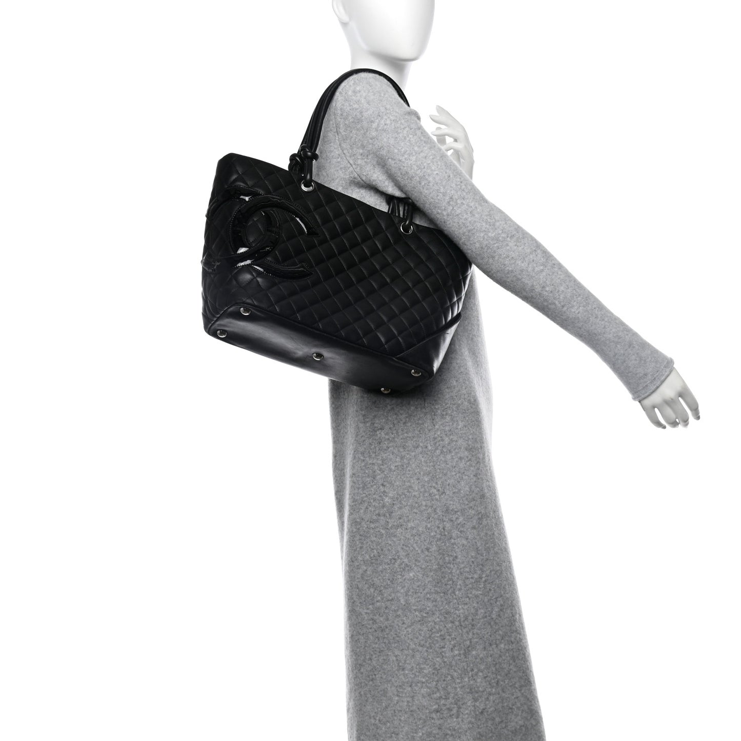 Calfskin Quilted Large Cambon Tote Black