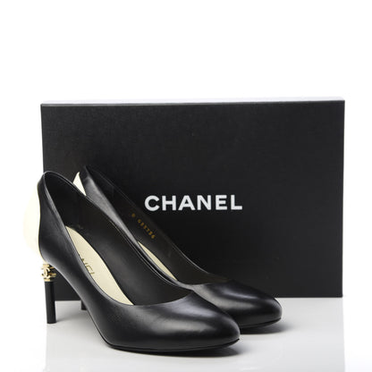 Chanel Lambskin CC Pumps 39.5 Black Ivory 14 of 14