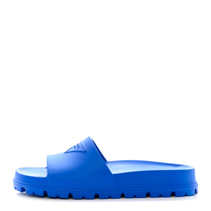 Prada EVA Rubber Triangle Logo Embossed Womens Lug Sole 20mm Slide Sandals 39 Azzurro 1 of 8