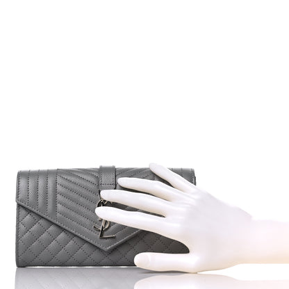 Saint Laurent Grain De Poudre Mixed Matelasse Triquilt Large Monogram Wallet Stone 2 of 8