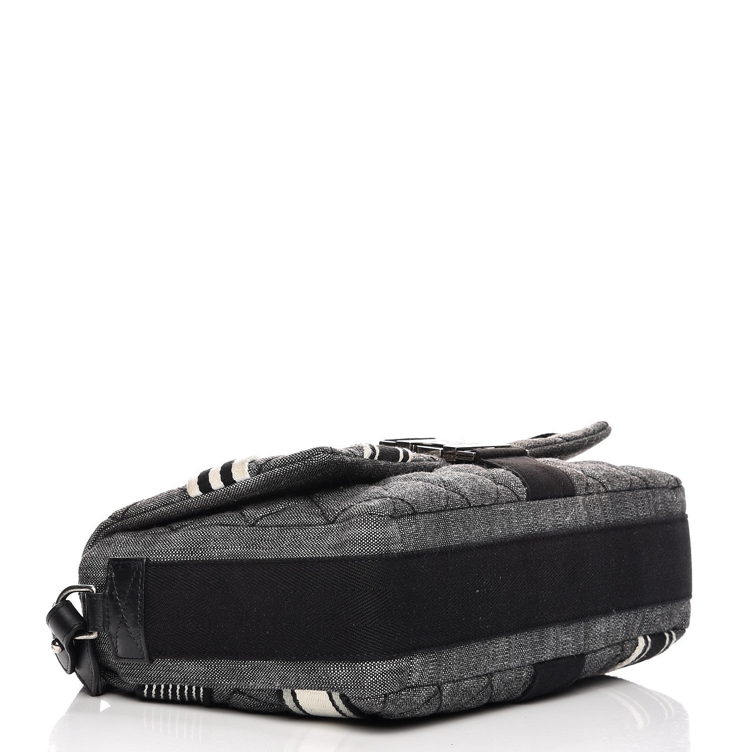 Chanel Denim Toile Quilted Belt Flap Black White 5 of 9