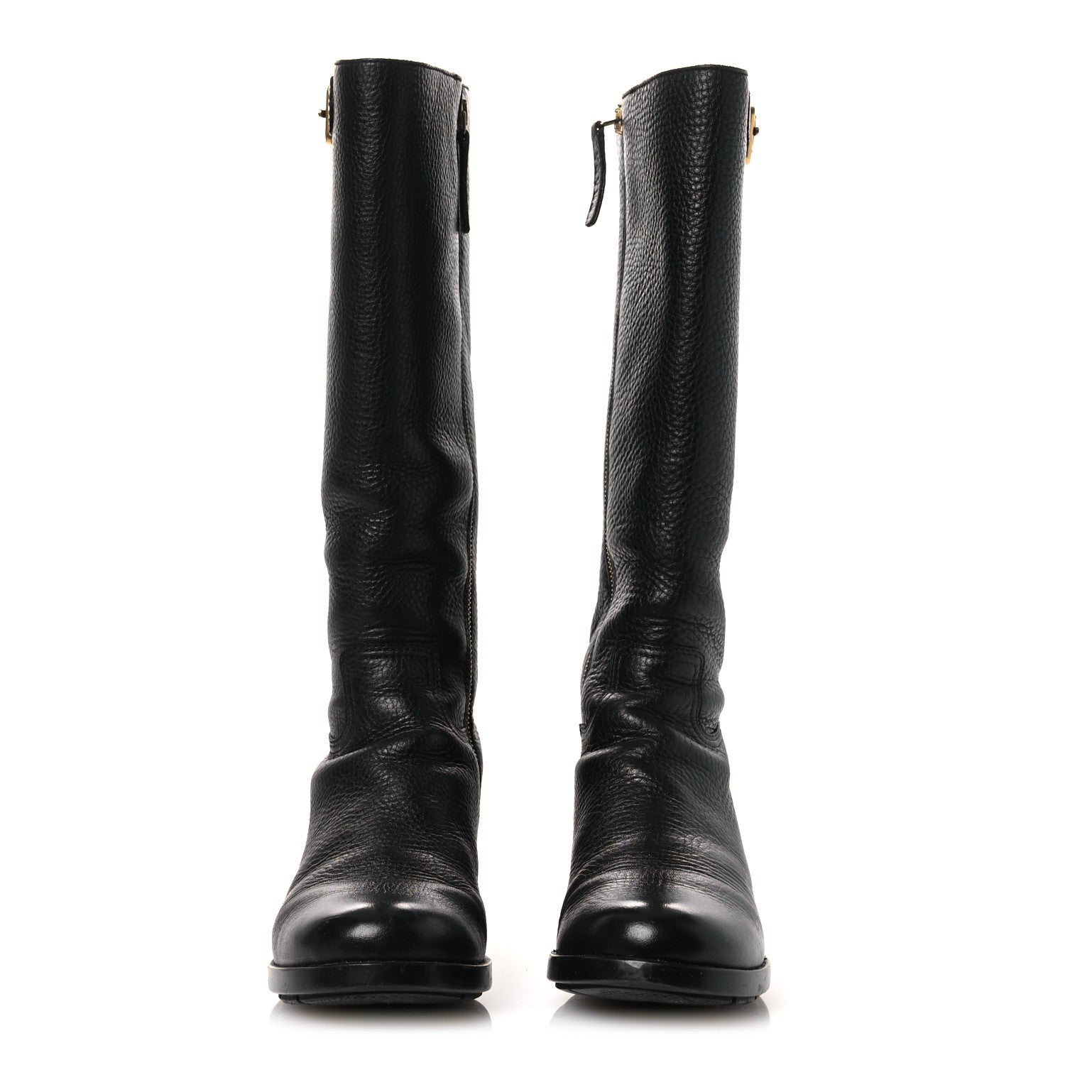 Prada Vitello Daino Riding Boots 38 Black 3 of 15