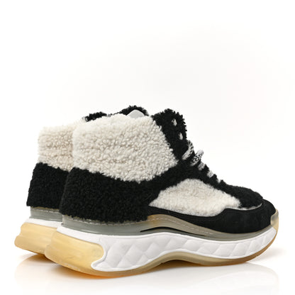 Chanel Shearling Suede CC High Top Sneakers 35.5 Black White 4 of 6